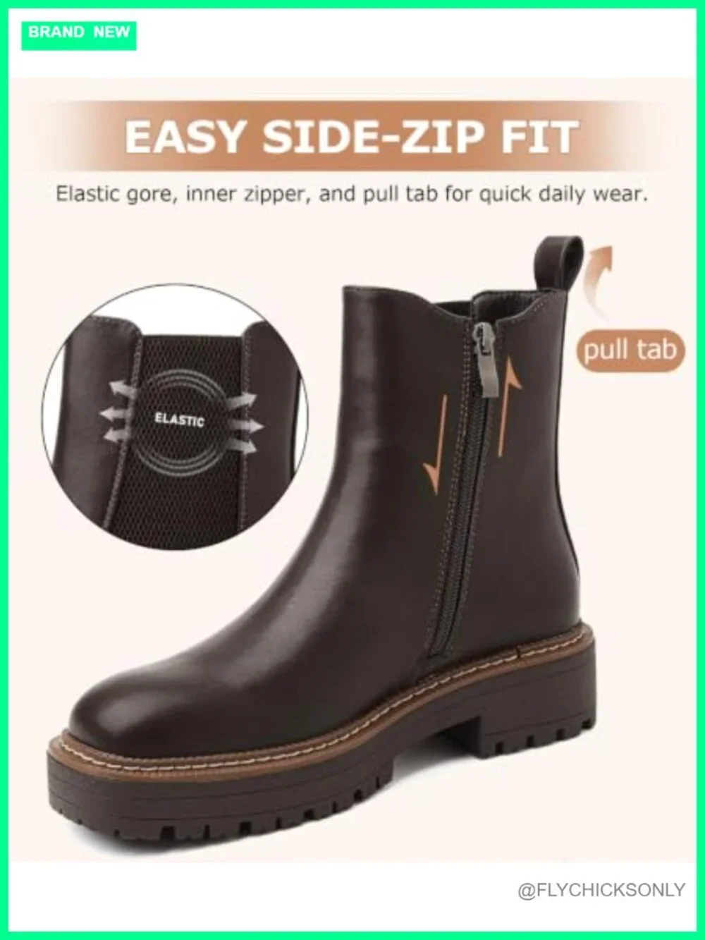 Chelsea Ankle Boots Square Toe Chunky Slip-On Lug Sole Faux Leather Women's
